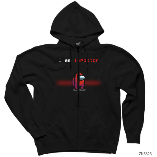 Among Us I am Impostor Siyah Fermuarlı Kapşonlu Sweatshirt