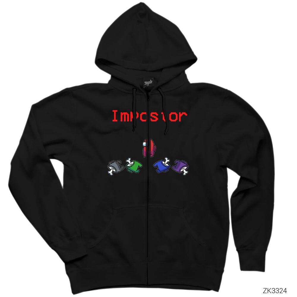 Among Us Impostor Siyah Fermuarlı Kapşonlu Sweatshirt