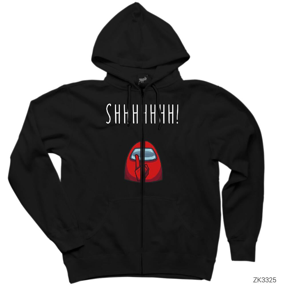 Among Us Shhhhhh Siyah Fermuarlı Kapşonlu Sweatshirt