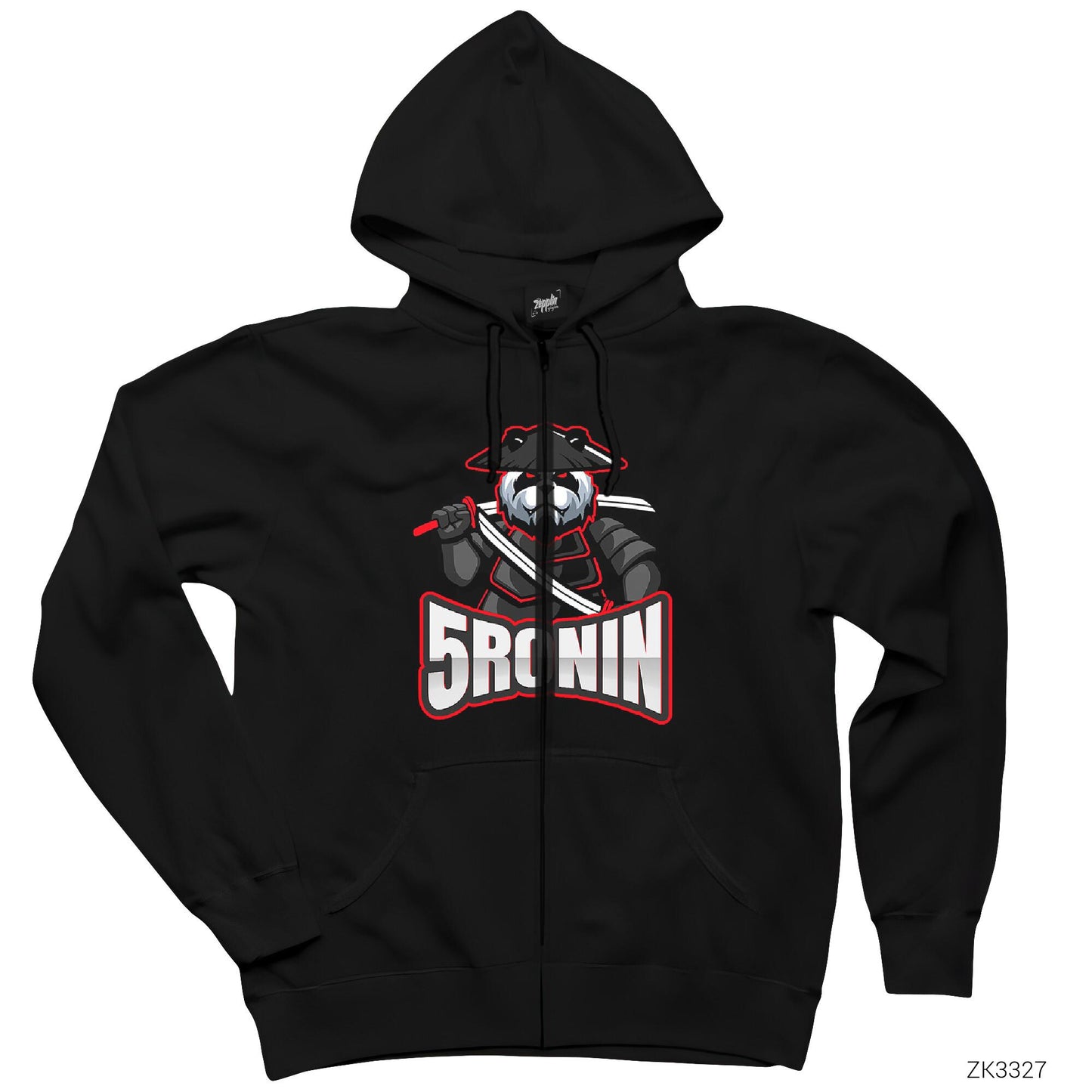 5Ronin Siyah Fermuarlı Kapşonlu Sweatshirt