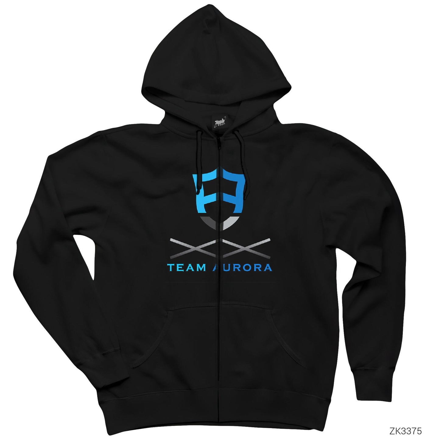 Team Aurora Siyah Fermuarlı Kapşonlu Sweatshirt
