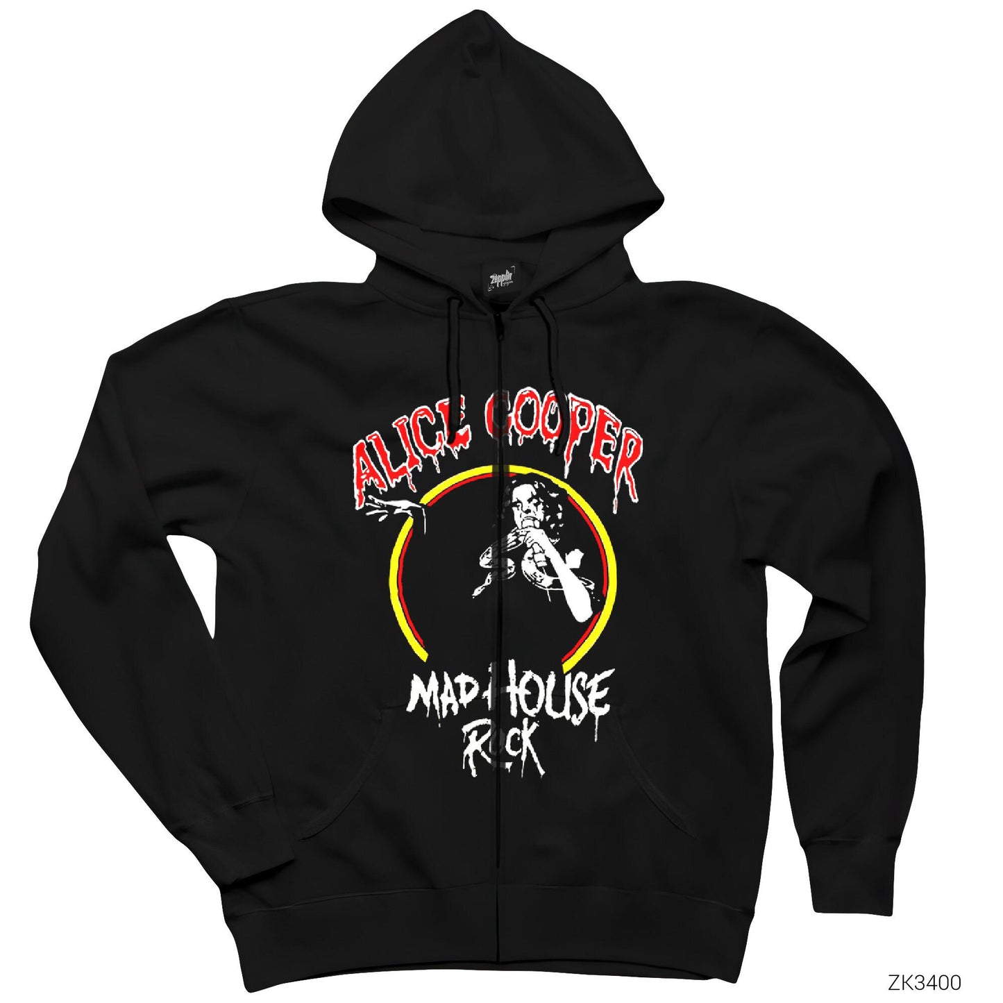 Alice Cooper Mad House Siyah Fermuarlı Kapşonlu Sweatshirt