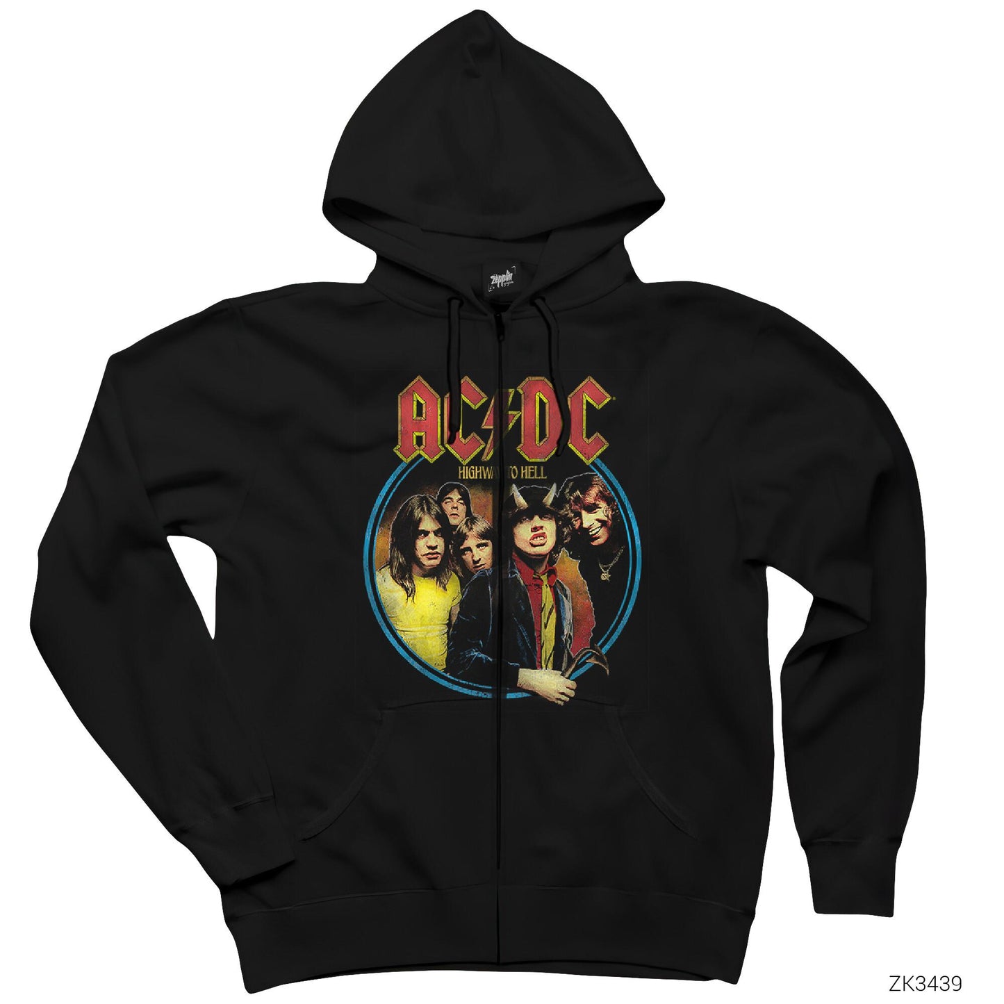 AC DC Highway to Hell Siyah Fermuarlı Kapşonlu Sweatshirt