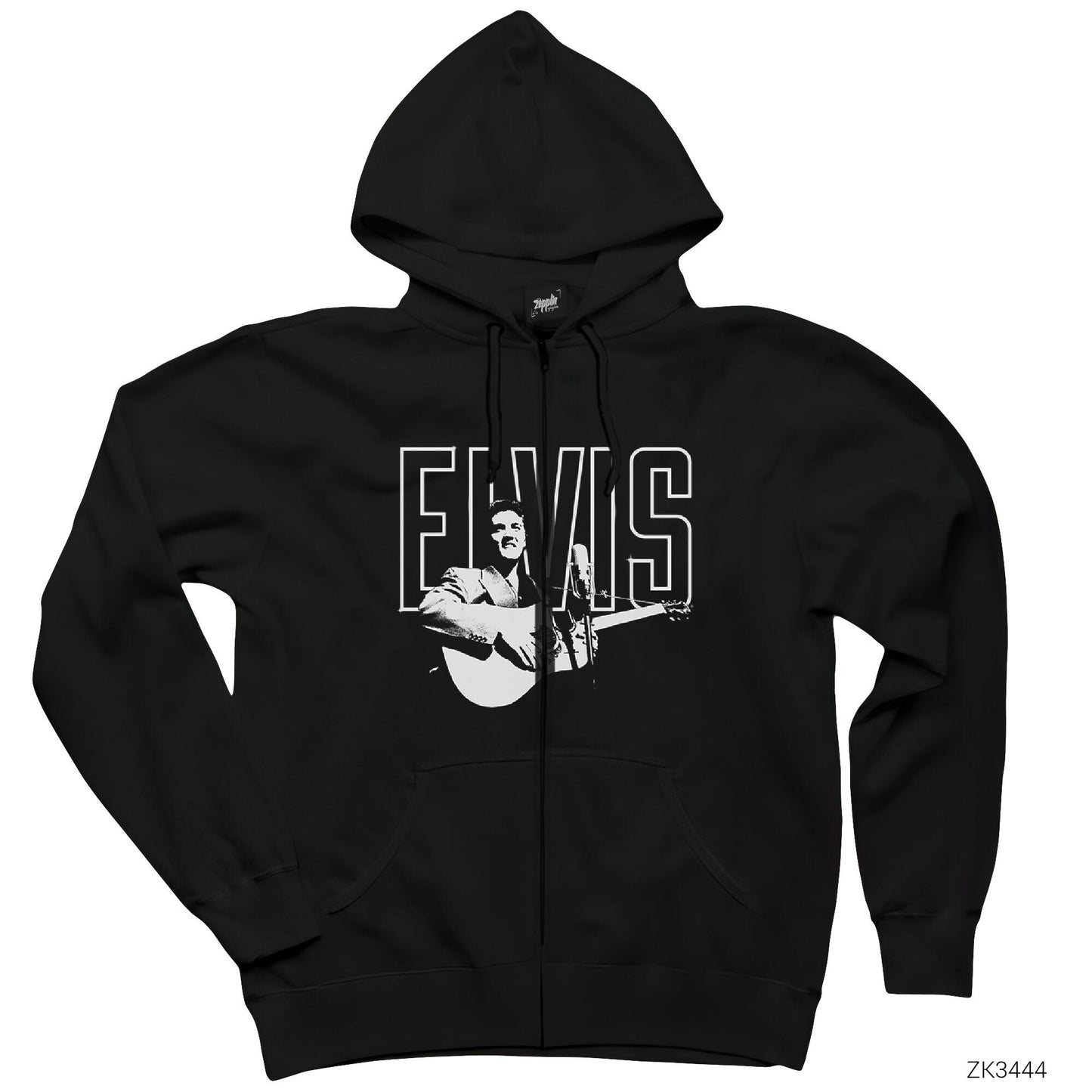 Elvis Presley Guitar Siyah Fermuarlı Kapşonlu Sweatshirt