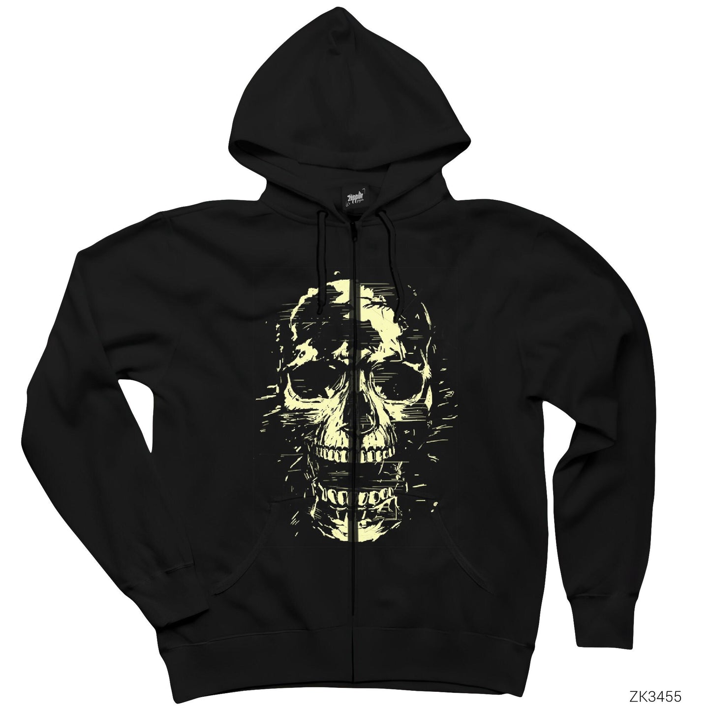 Skull Kuru Kafa Çığlık Siyah Fermuarlı Kapşonlu Sweatshirt