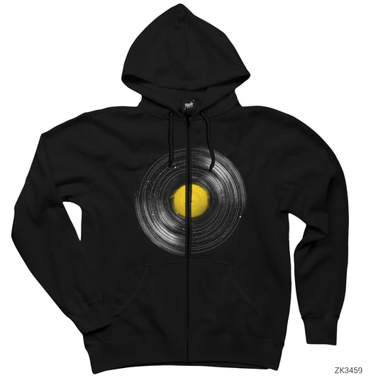 Vinyl Galaxy Siyah Fermuarlı Kapşonlu Sweatshirt