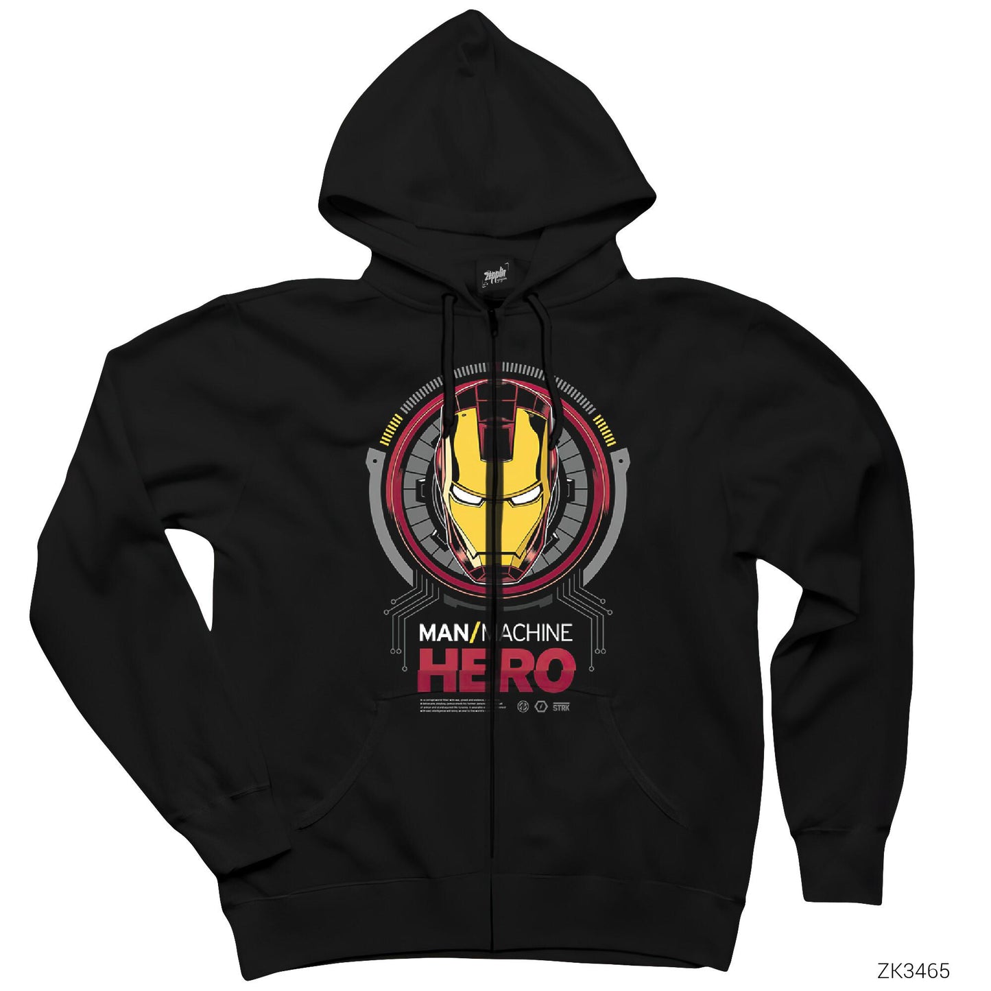 Iron Man The Invincible Siyah Fermuarlı Kapşonlu Sweatshirt