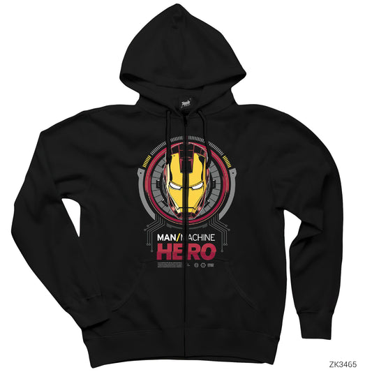 Iron Man The Invincible Siyah Fermuarlı Kapşonlu Sweatshirt