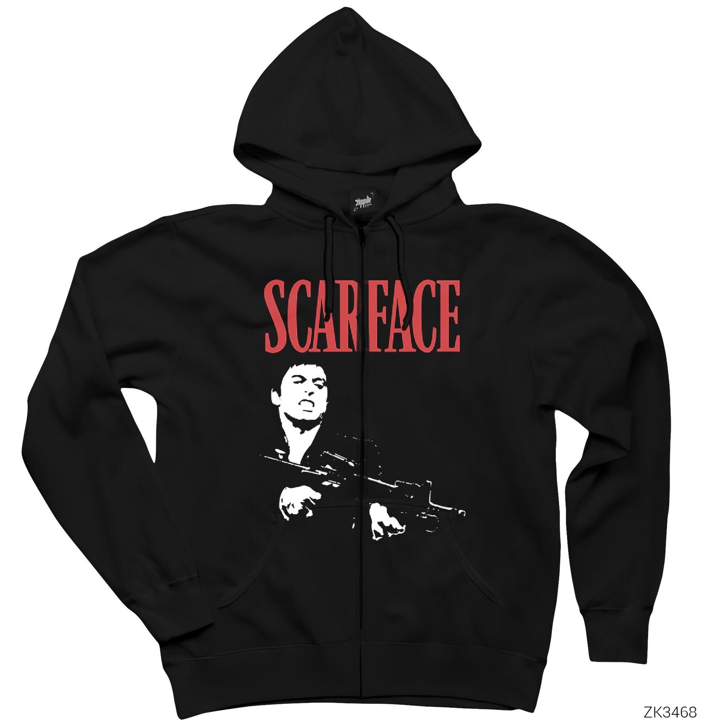 Scarface Siyah Fermuarlı Kapşonlu Sweatshirt