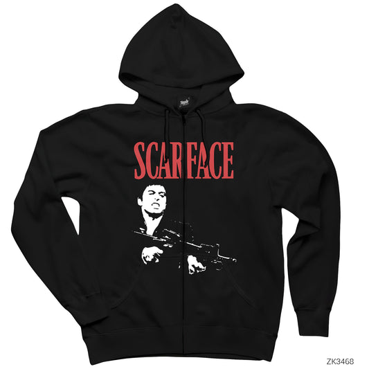 Scarface Siyah Fermuarlı Kapşonlu Sweatshirt
