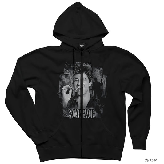 Scarface Smokey Siyah Fermuarlı Kapşonlu Sweatshirt
