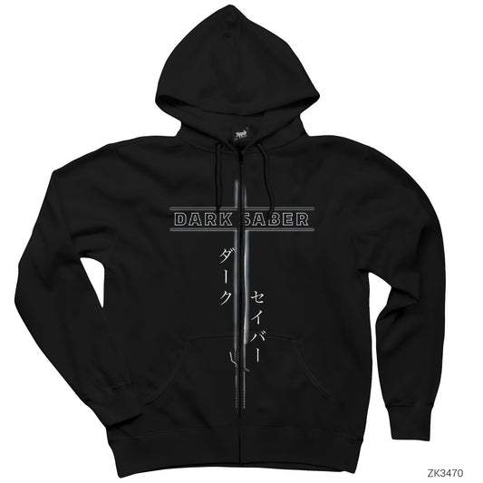 Star Wars Dark Saber Siyah Fermuarlı Kapşonlu Sweatshirt