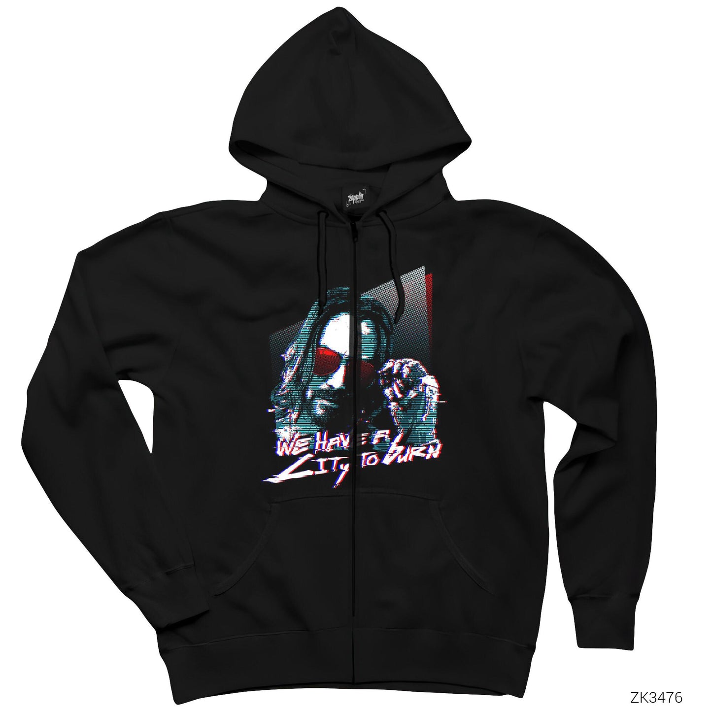 Cyberpunk Keanu Reeves Siyah Fermuarlı Kapşonlu Sweatshirt