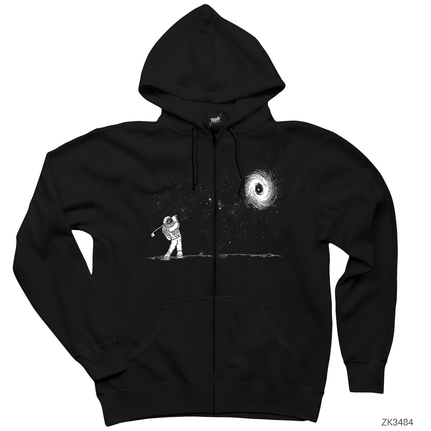 Black in Hole Siyah Fermuarlı Kapşonlu Sweatshirt