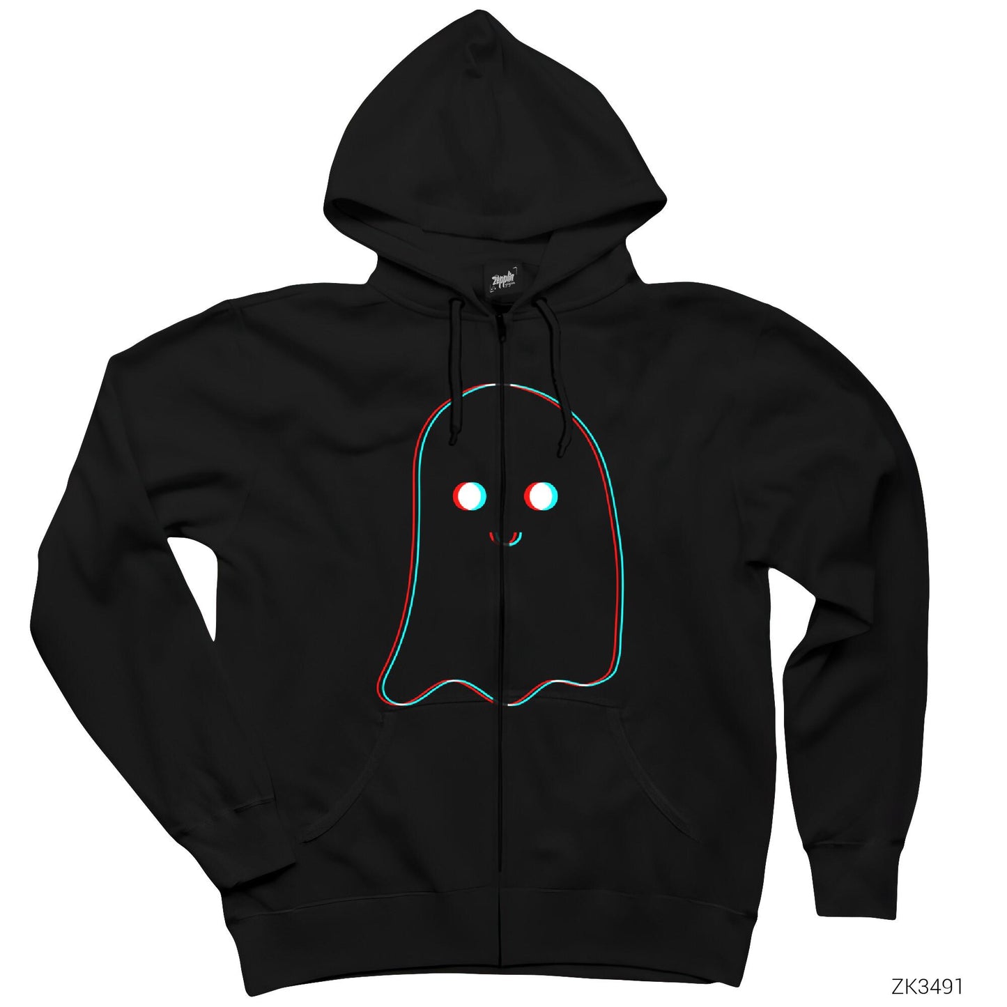 Hayalet Fokus Siyah Fermuarlı Kapşonlu Sweatshirt