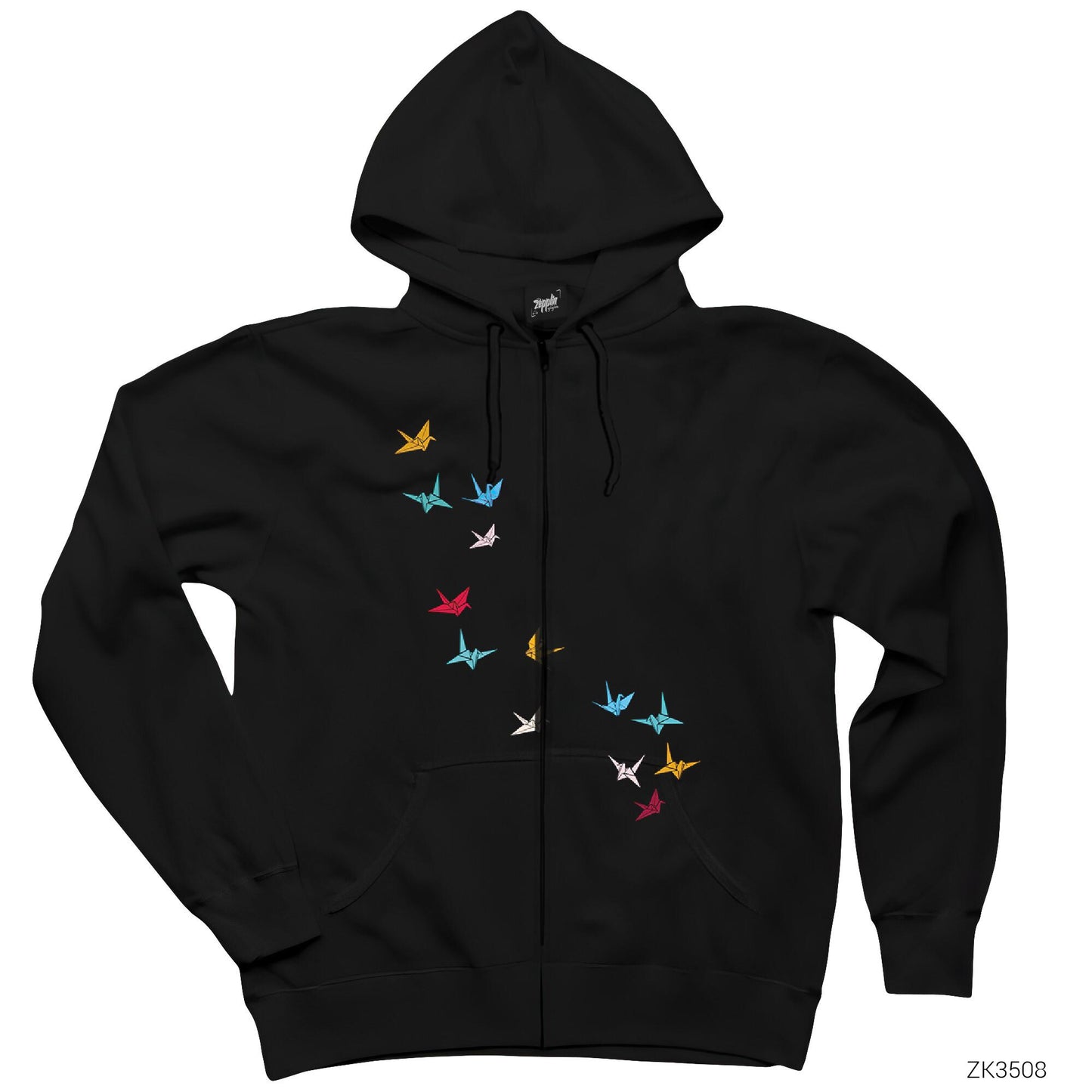 Flying Papers as Birds Siyah Fermuarlı Kapşonlu Sweatshirt