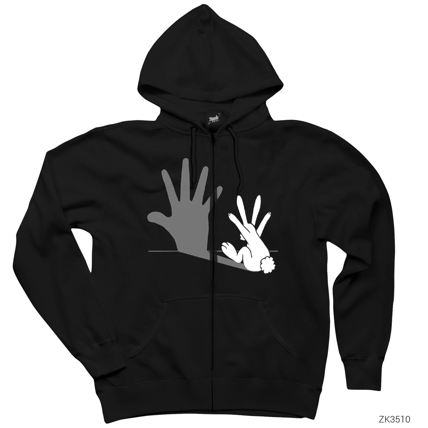Tavşan El Şovu Siyah Fermuarlı Kapşonlu Sweatshirt