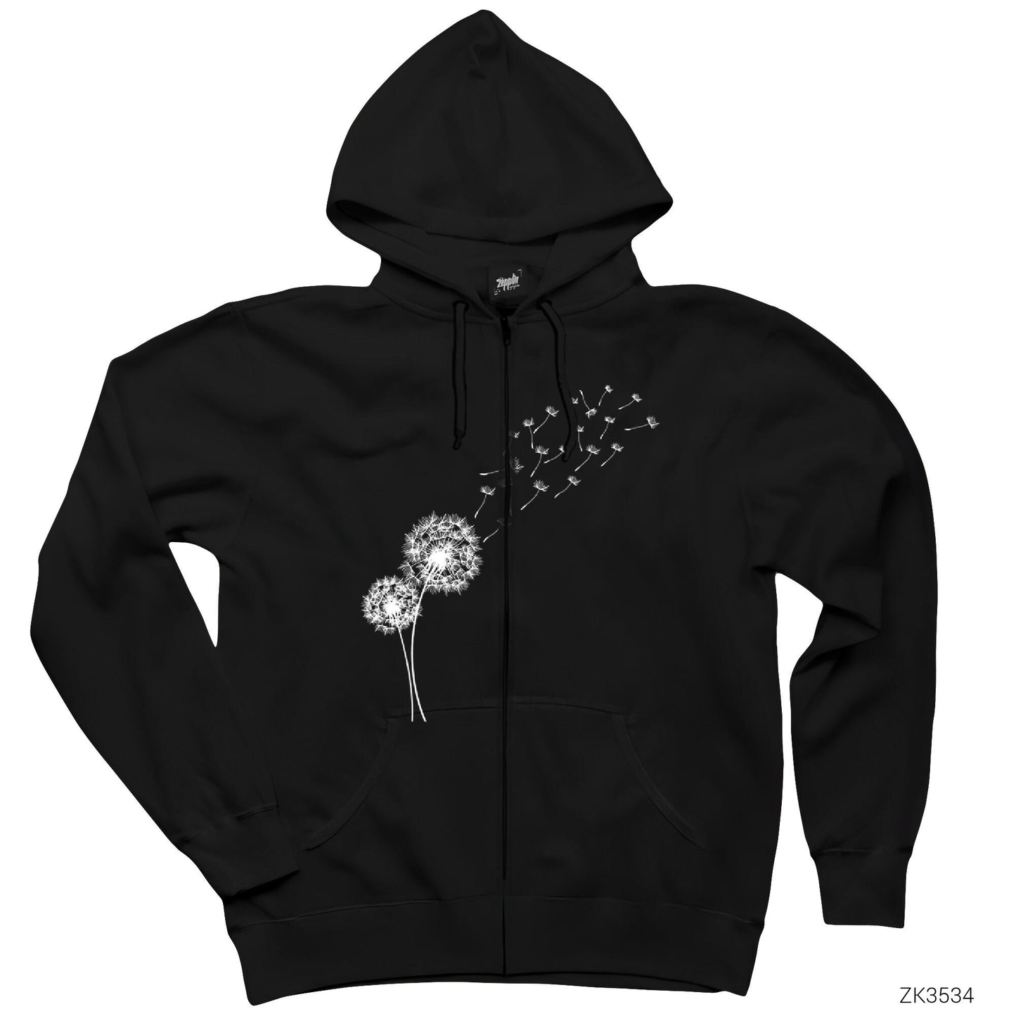 Seed Blowing in Wind Siyah Fermuarlı Kapşonlu Sweatshirt