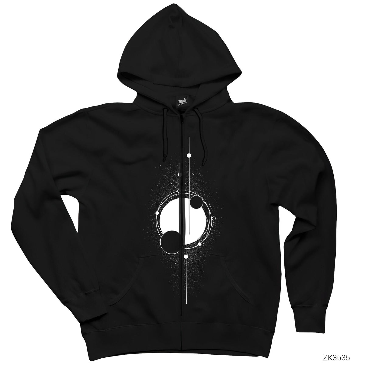 Solar Güneş Sistemi Siyah Fermuarlı Kapşonlu Sweatshirt