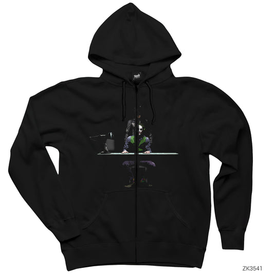 Batman And Joker Inquiry Siyah Fermuarlı Kapşonlu Sweatshirt