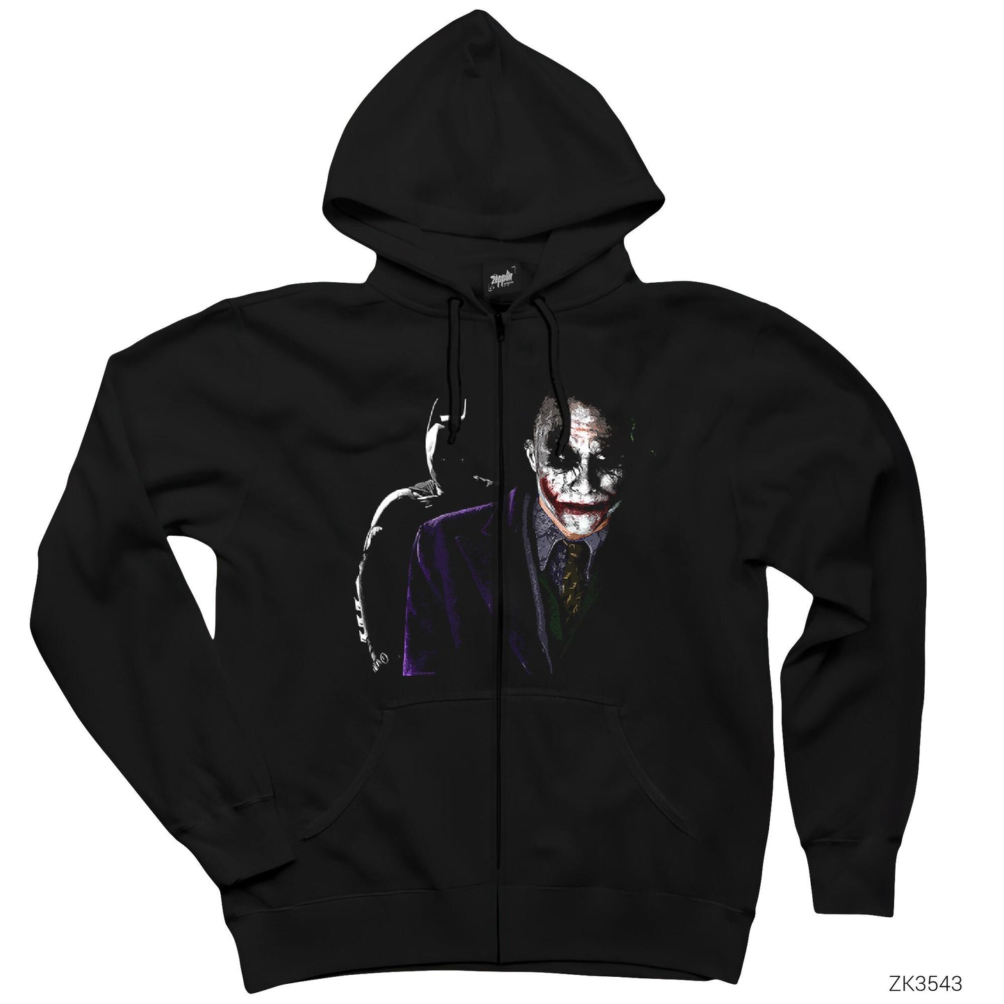 Batman vs Joker Siyah Fermuarlı Kapşonlu Sweatshirt