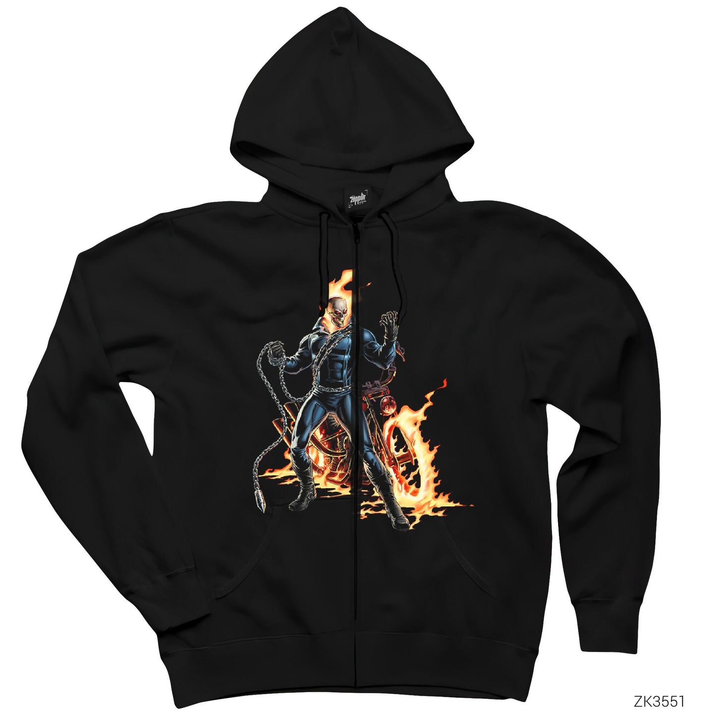 Ghost Rider The Laugh of the Dead Siyah Fermuarlı Kapşonlu Sweatshirt