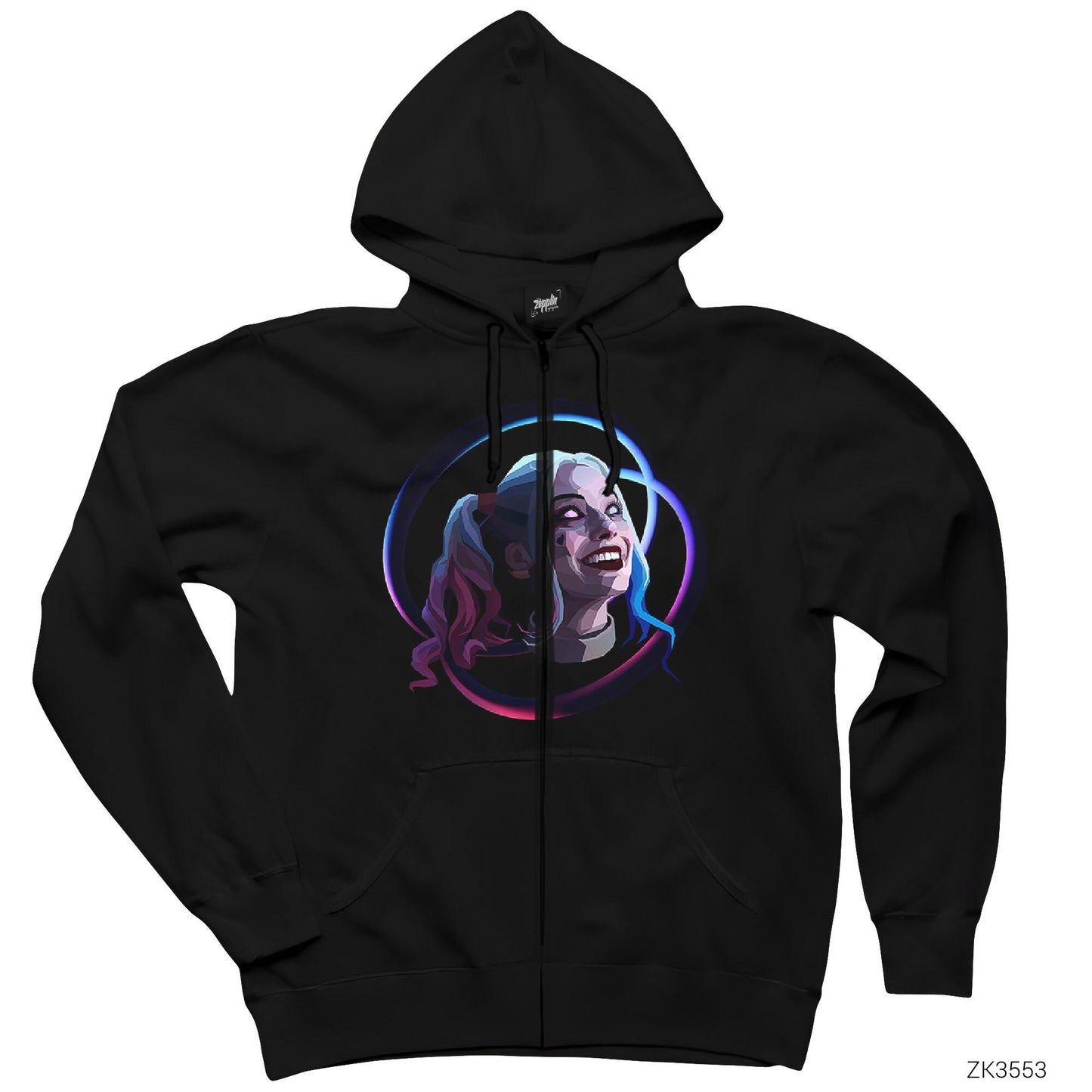 Harley Quinn Smile Siyah Fermuarlı Kapşonlu Sweatshirt