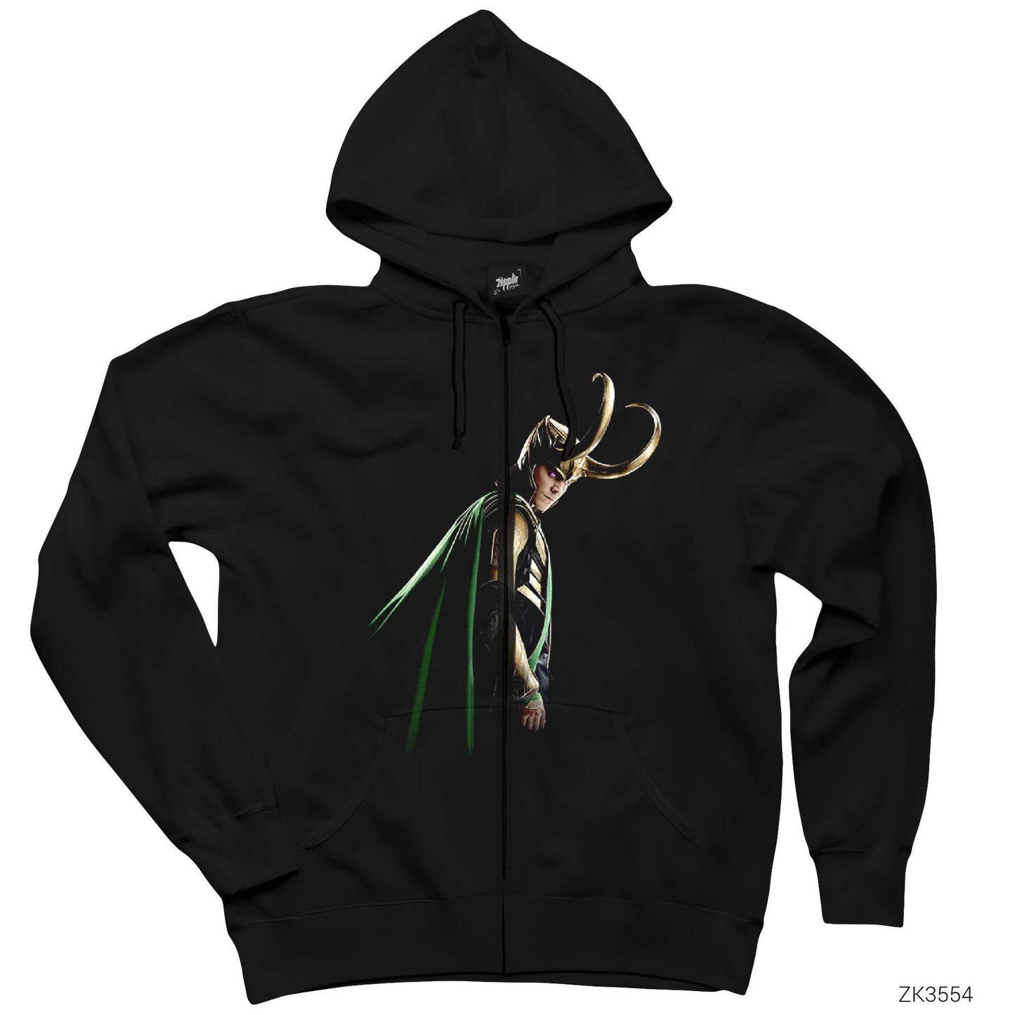 Horned Loki Siyah Fermuarlı Kapşonlu Sweatshirt