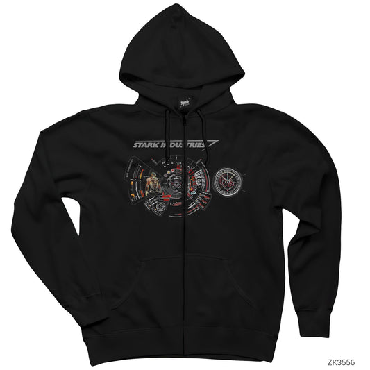 Iron Man Arc Reactor Siyah Fermuarlı Kapşonlu Sweatshirt