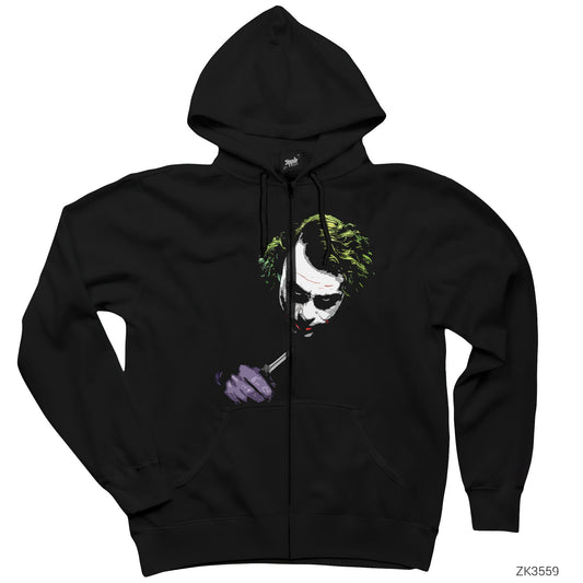 Knife Joker Siyah Fermuarlı Kapşonlu Sweatshirt