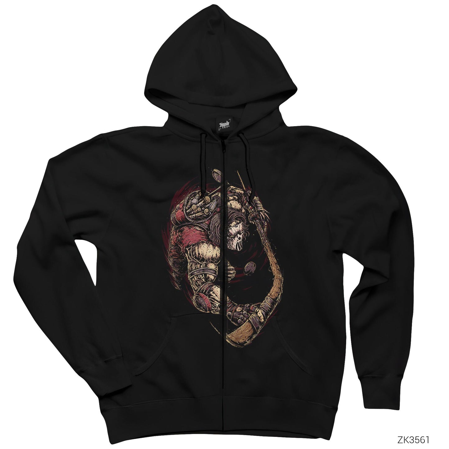 Ninja Turtles Casey Jones Siyah Fermuarlı Kapşonlu Sweatshirt