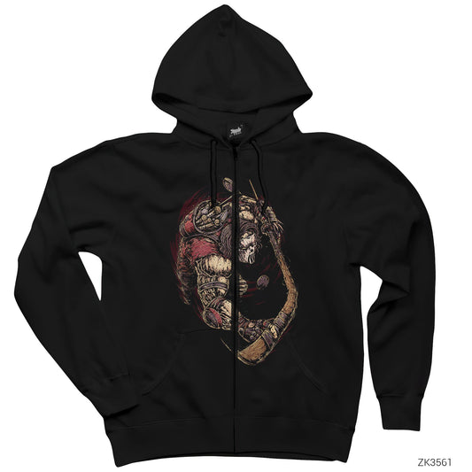Ninja Turtles Casey Jones Siyah Fermuarlı Kapşonlu Sweatshirt