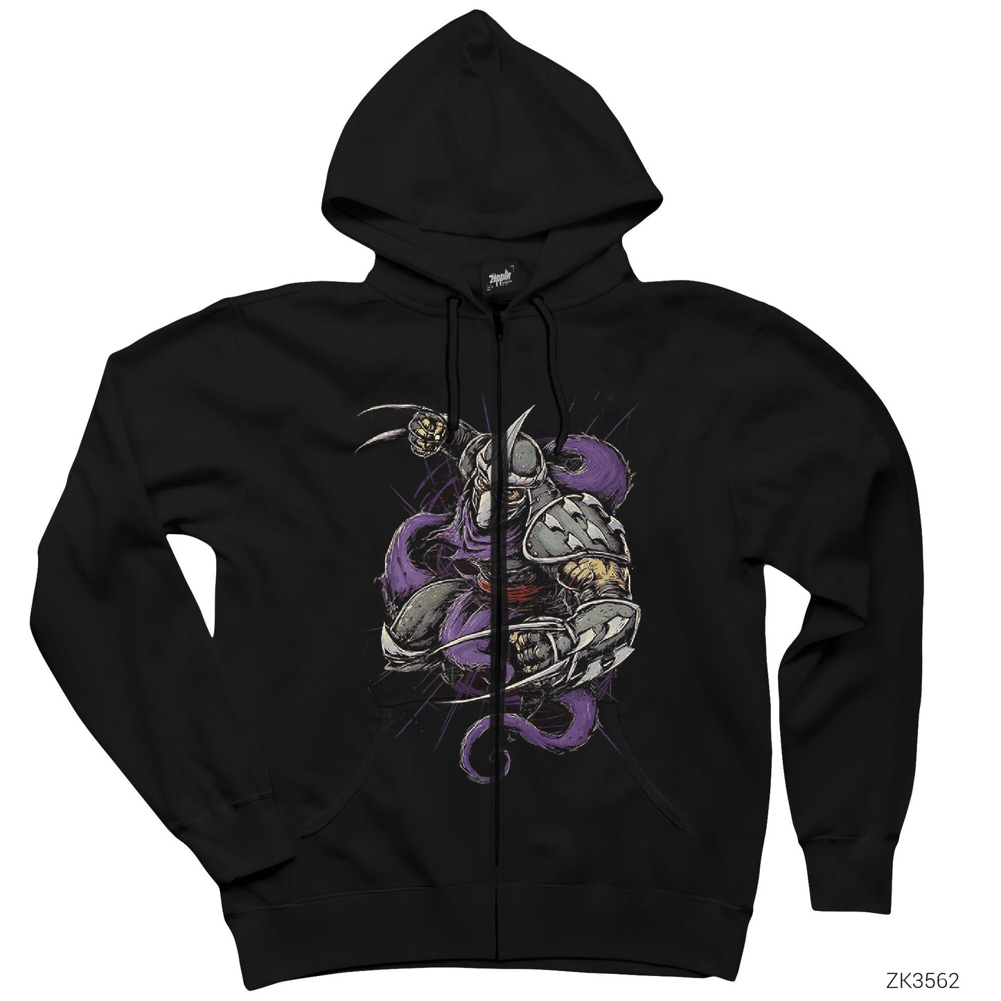 Ninja Turtles Shredder Siyah Fermuarlı Kapşonlu Sweatshirt