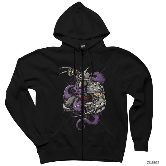 Ninja Turtles Shredder Siyah Fermuarlı Kapşonlu Sweatshirt