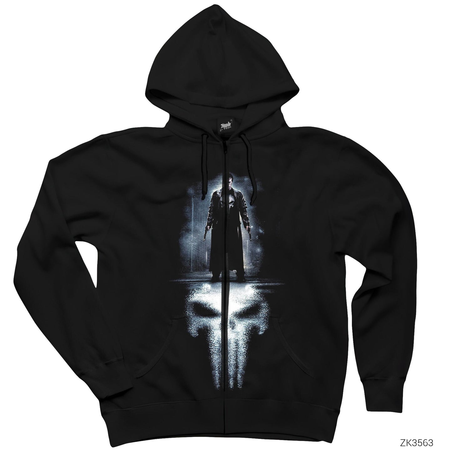 Punisher Reflection Siyah Fermuarlı Kapşonlu Sweatshirt