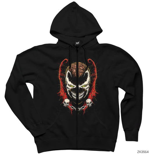 Scribble Spawn Siyah Fermuarlı Kapşonlu Sweatshirt