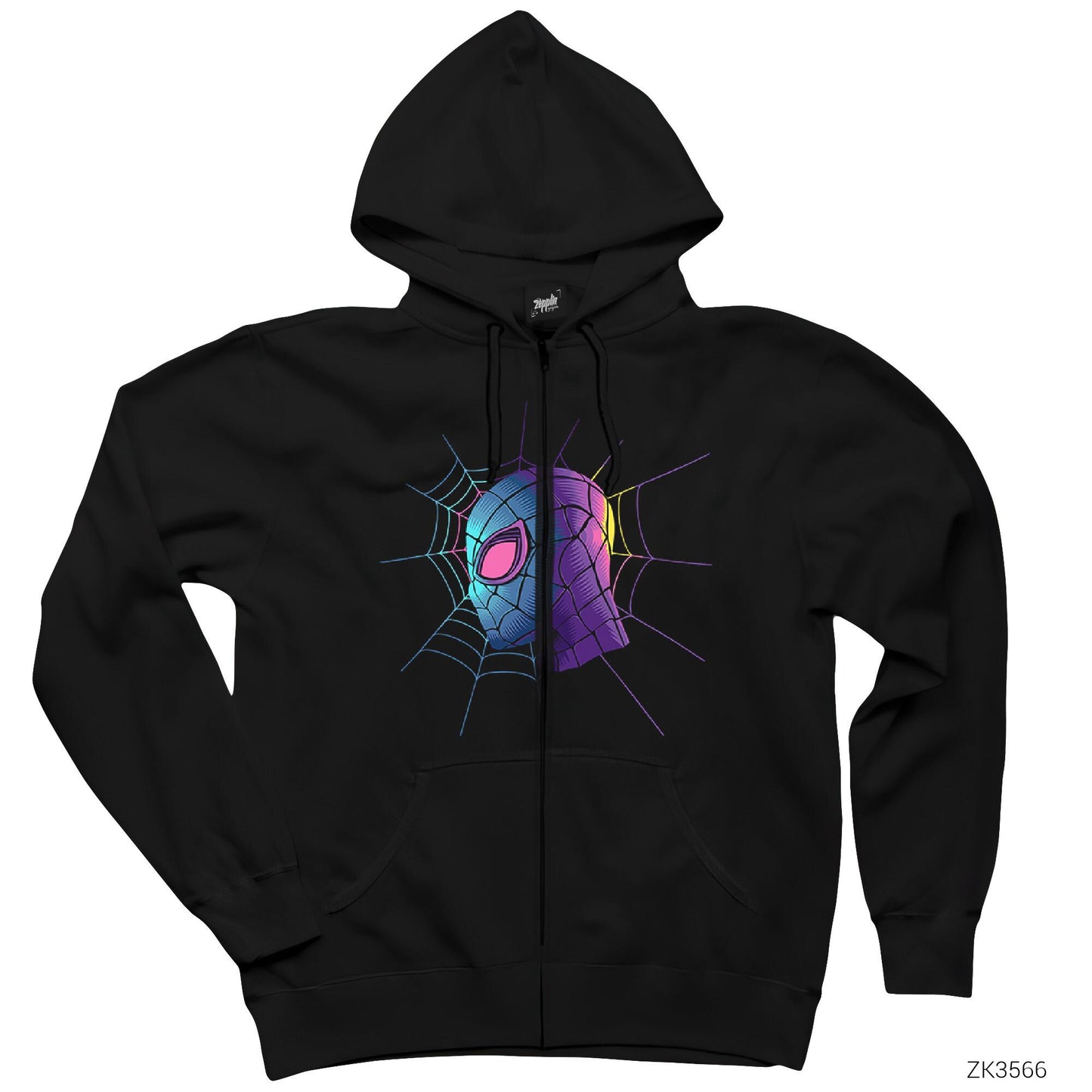 Spiderman Spider Web Siyah Fermuarlı Kapşonlu Sweatshirt