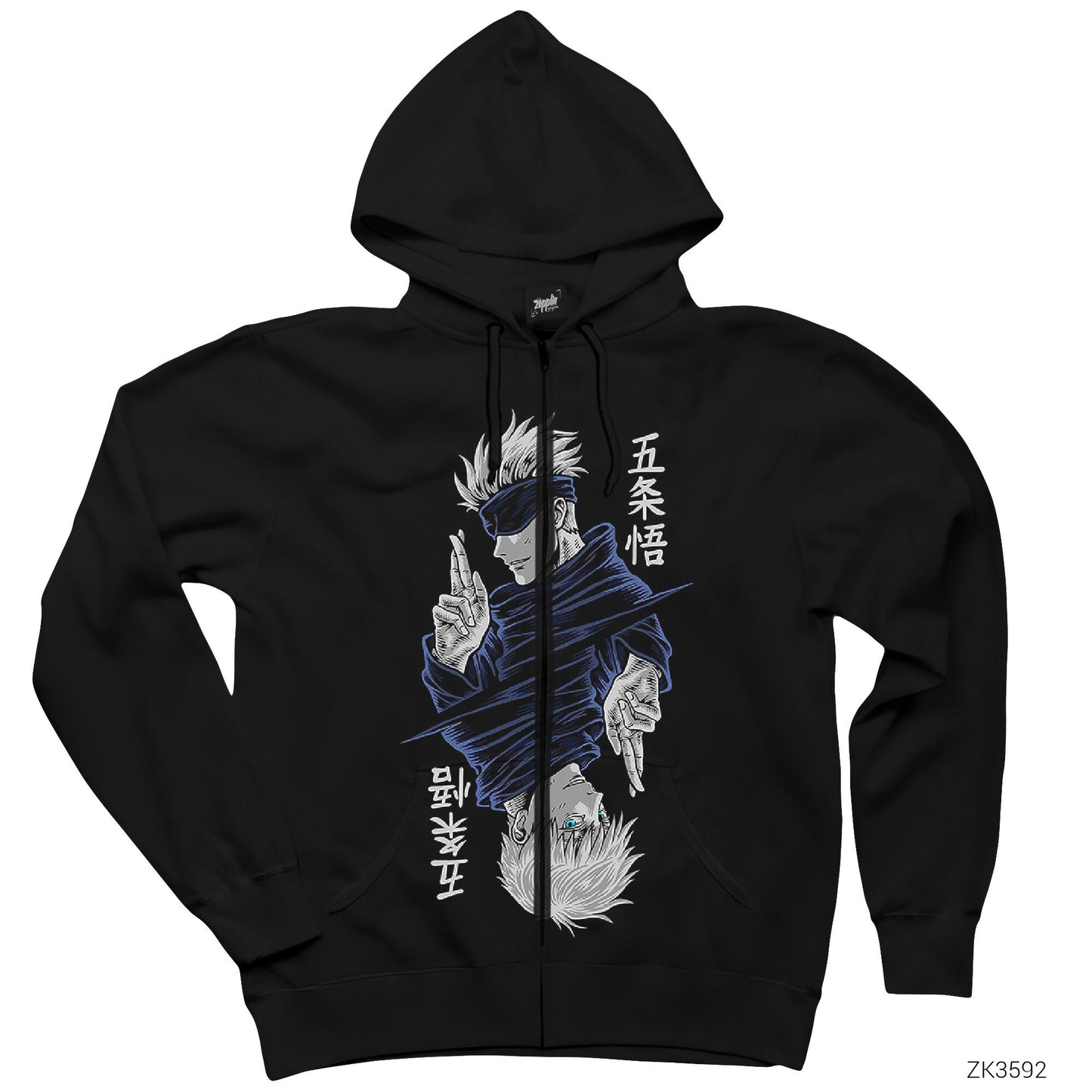 Gojo Satoru Jujutsu Siyah Fermuarlı Kapşonlu Sweatshirt