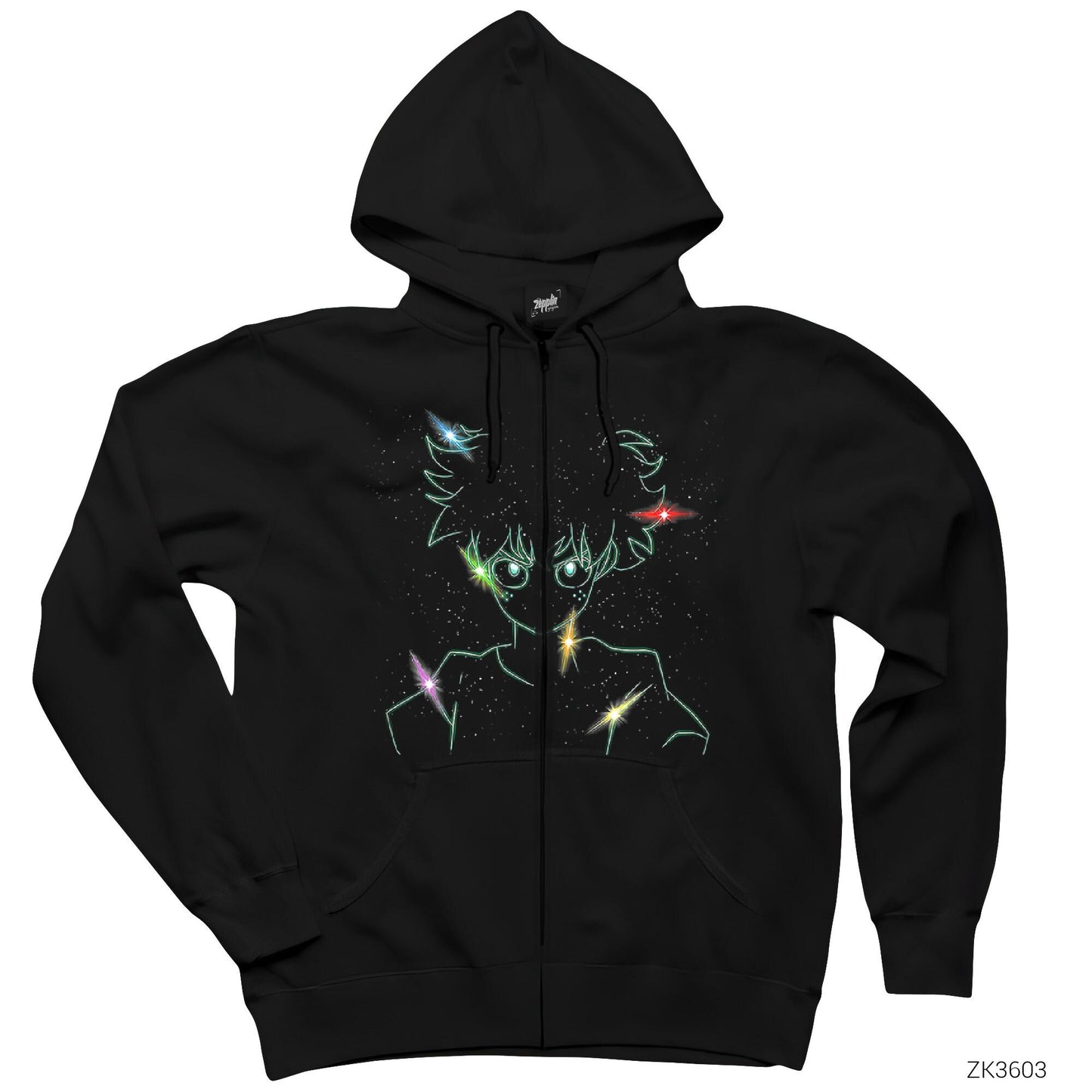 My Hero Academia Deku Galaxy Siyah Fermuarlı Kapşonlu Sweatshirt
