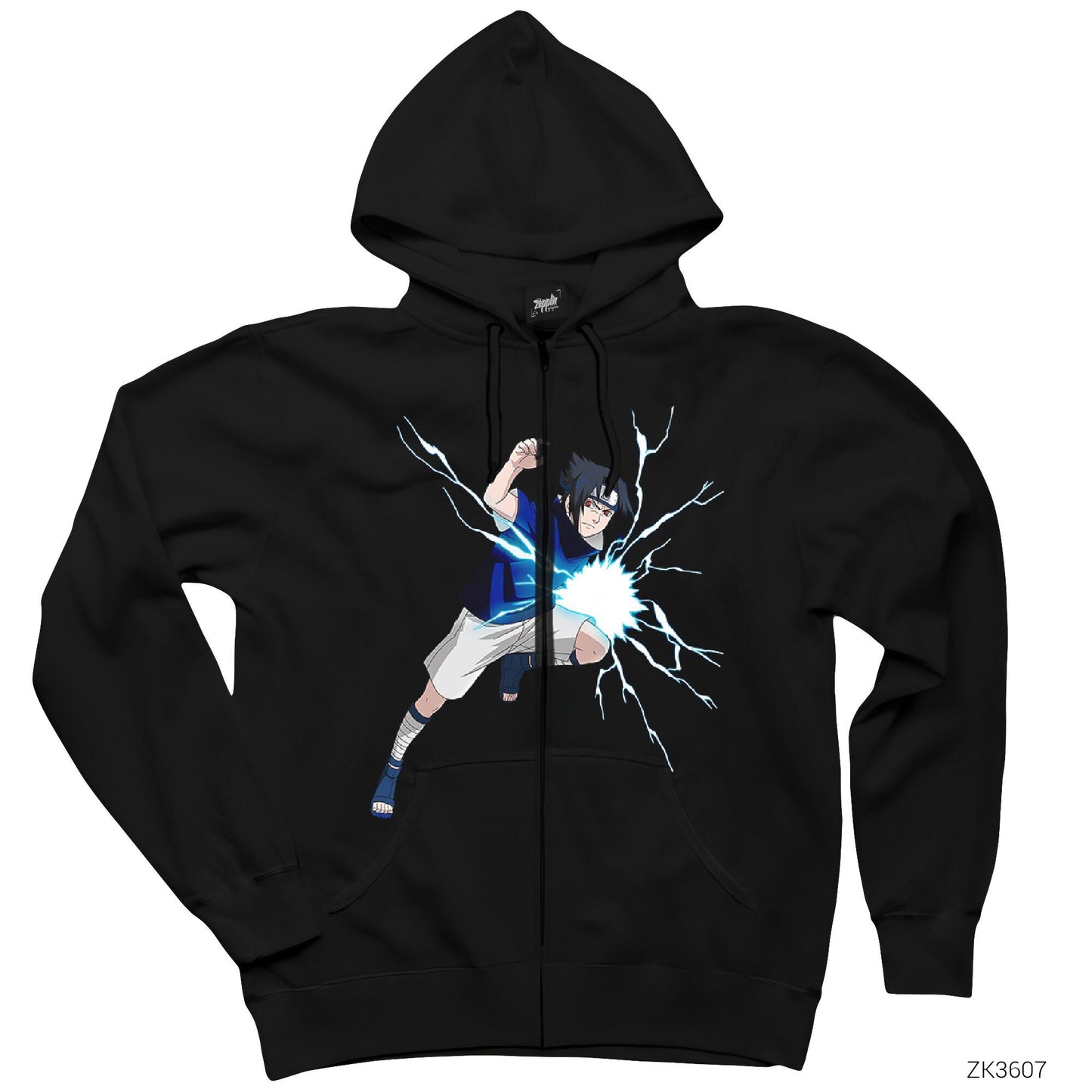 Naruto Uchia Sasuke Siyah Fermuarlı Kapşonlu Sweatshirt