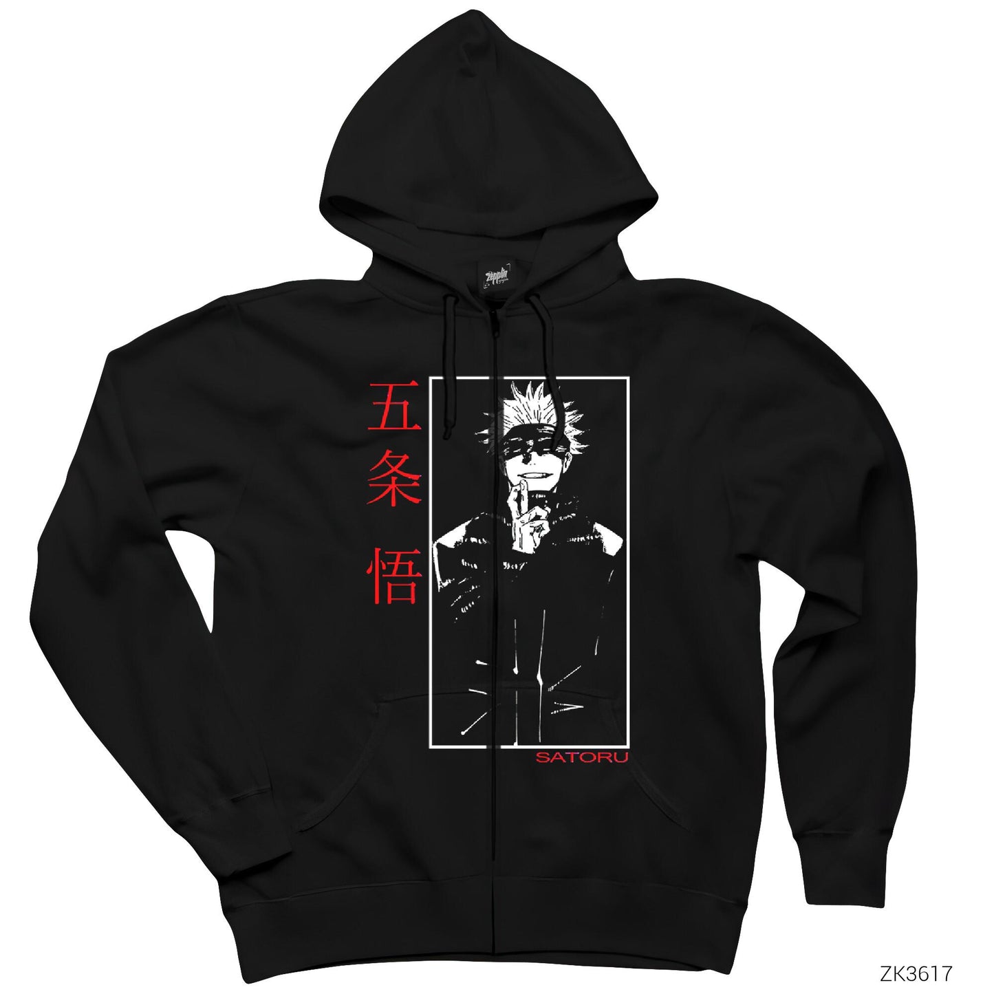 Satoru Jujutsu Kaisen Siyah Fermuarlı Kapşonlu Sweatshirt