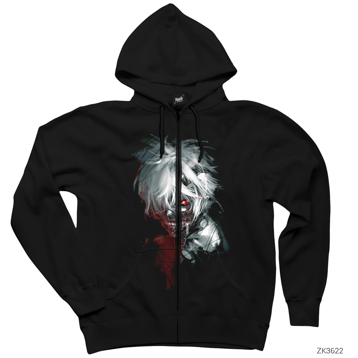 Tokyo Ghoul Siyah Fermuarlı Kapşonlu Sweatshirt