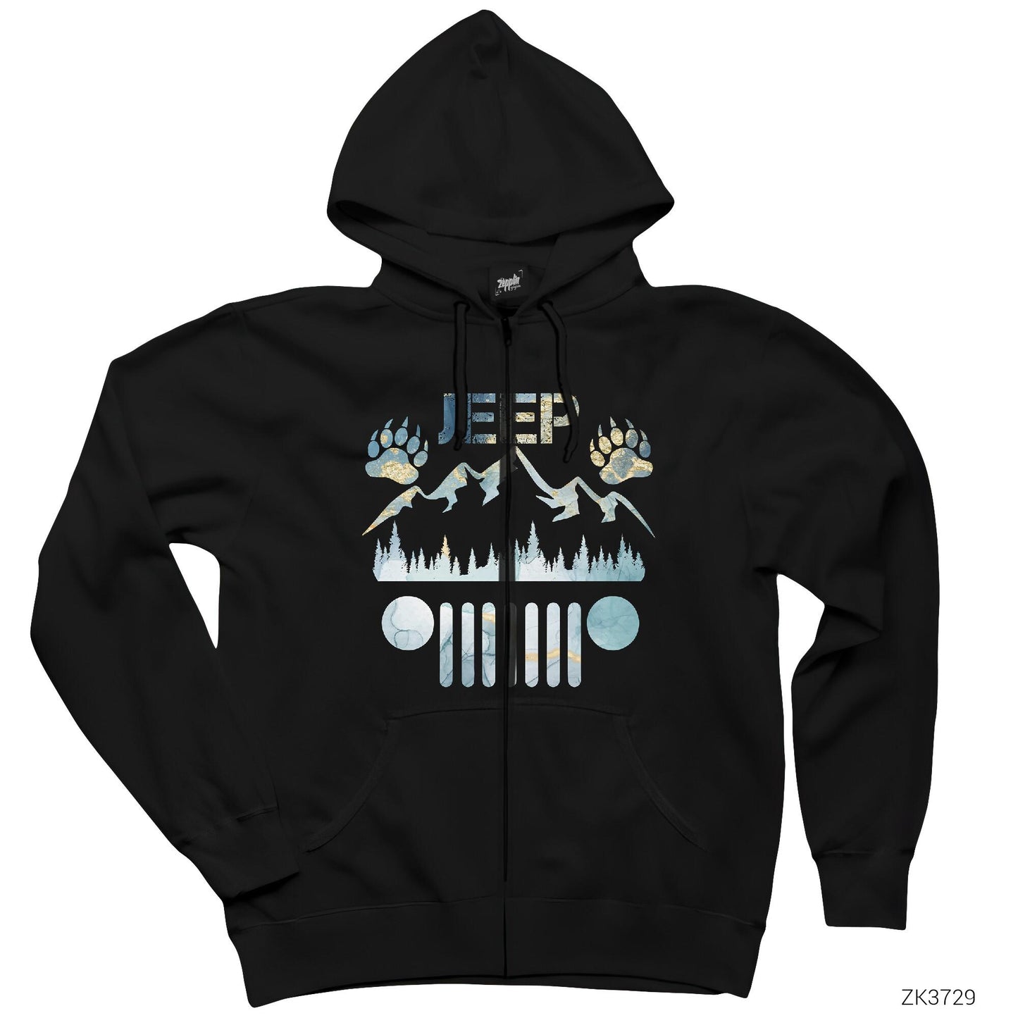 Jeep Forest Siyah Fermuarlı Kapşonlu Sweatshirt
