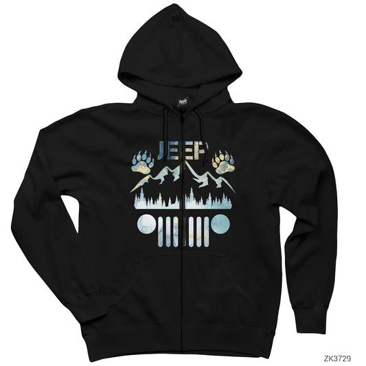 Jeep Forest Siyah Fermuarlı Kapşonlu Sweatshirt