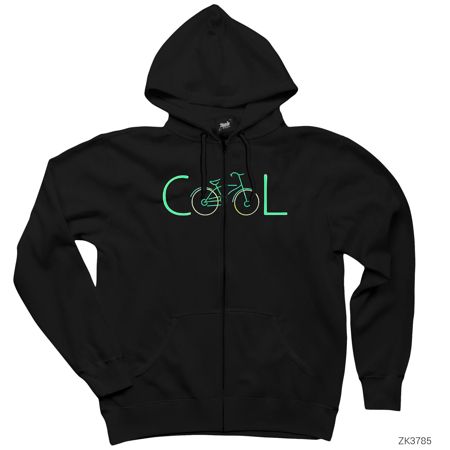 Bisiklet COOL Siyah Fermuarlı Kapşonlu Sweatshirt