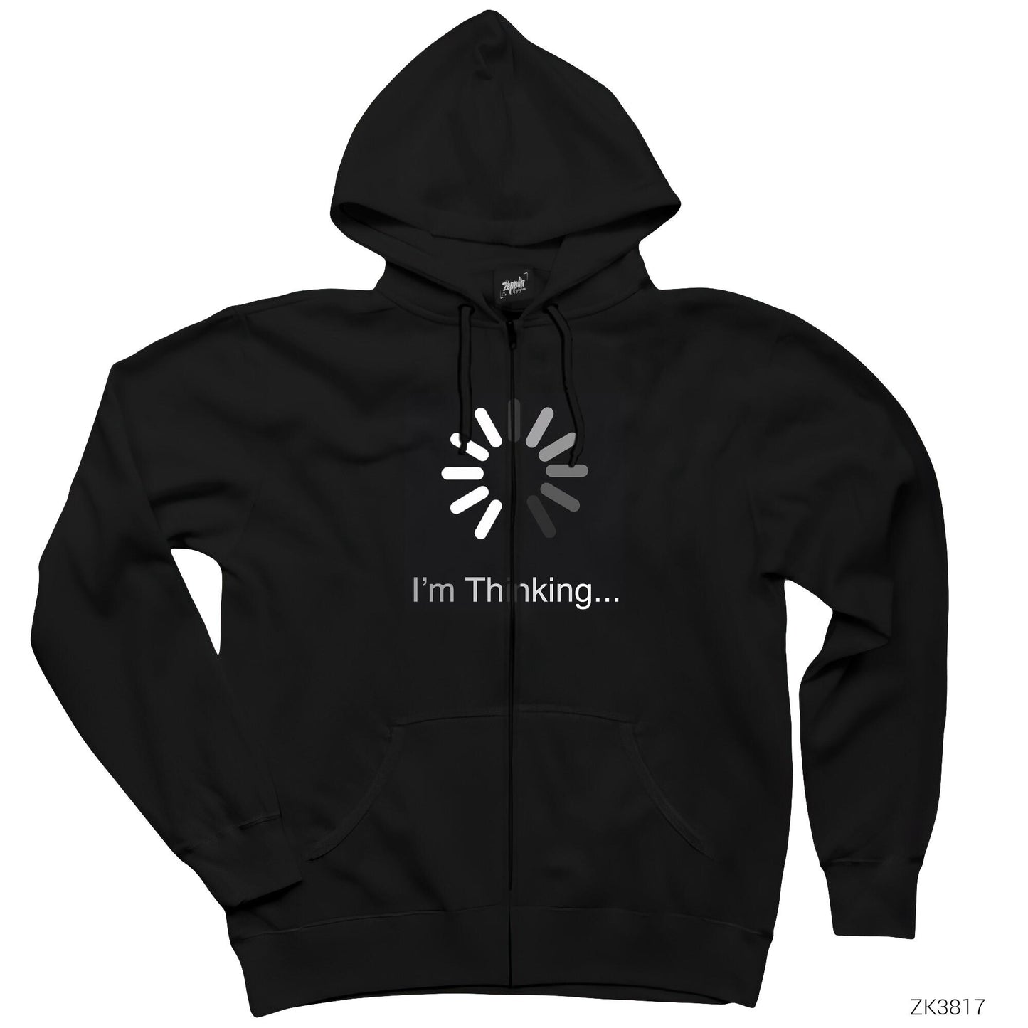 I'm Thinking Siyah Fermuarlı Kapşonlu Sweatshirt