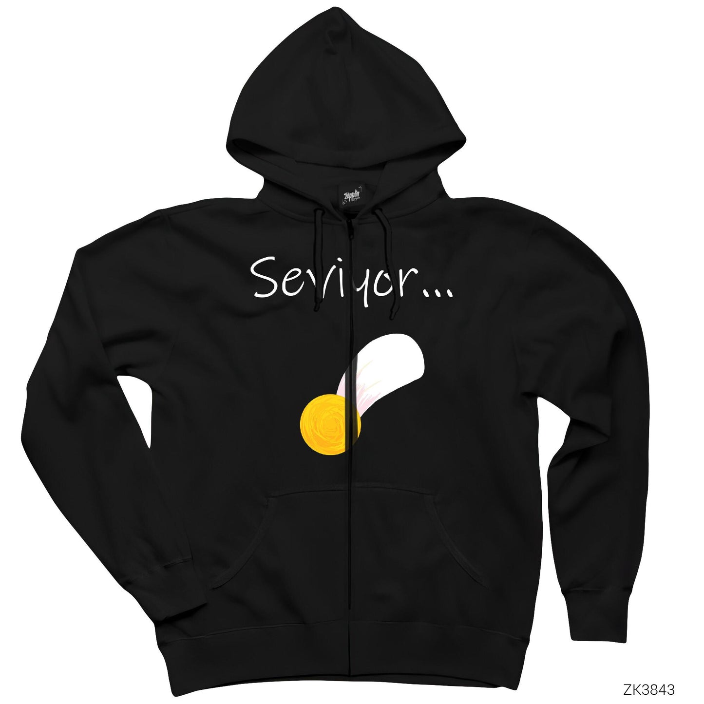 Seviyor Papatya Siyah Fermuarlı Kapşonlu Sweatshirt