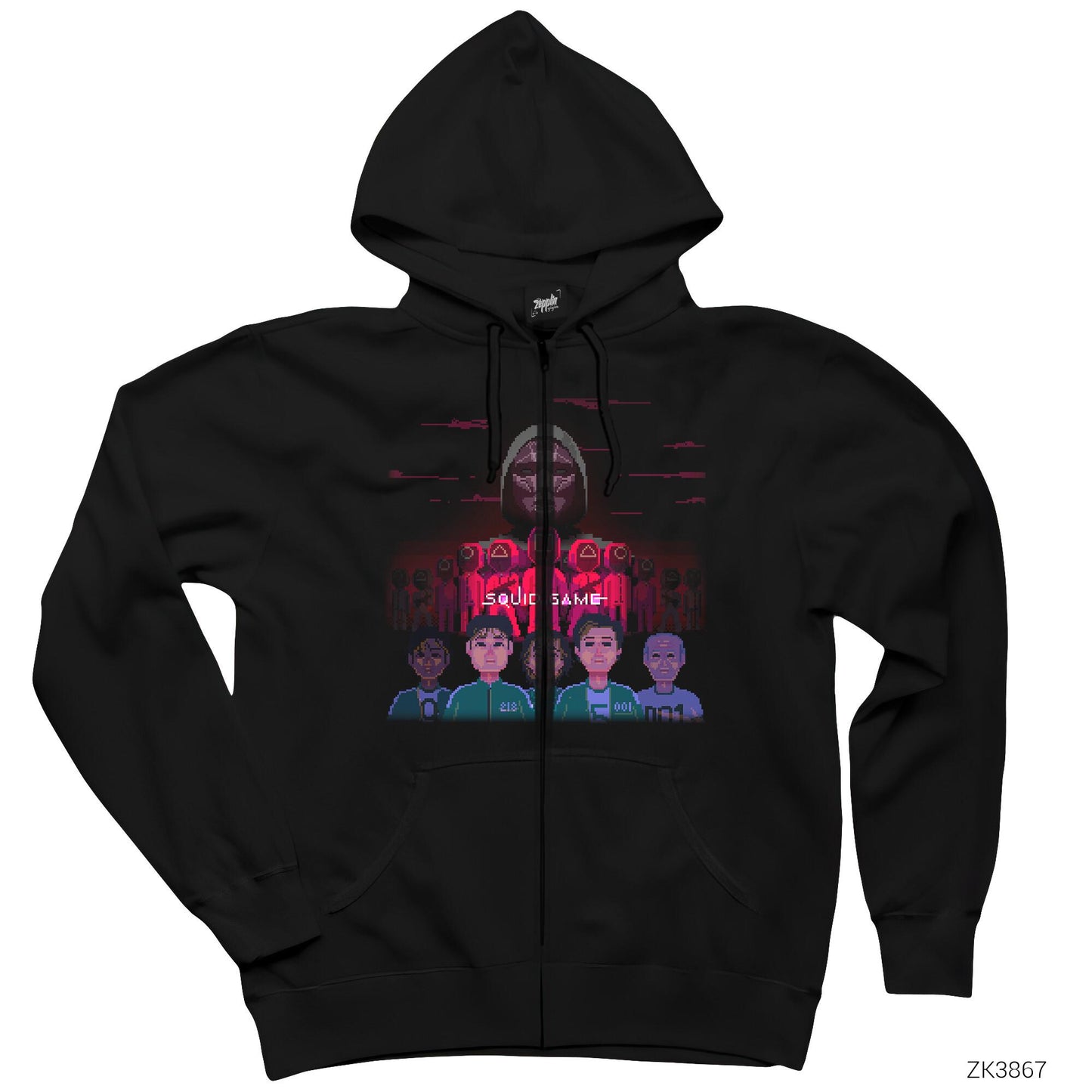 Squid Game Gamer Siyah Fermuarlı Kapşonlu Sweatshirt