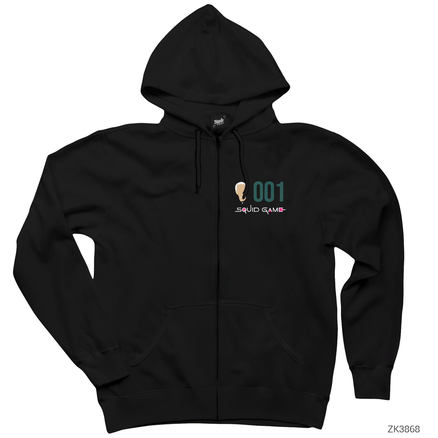 Squid Game Gamer 001 Siyah Fermuarlı Kapşonlu Sweatshirt