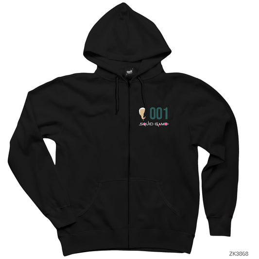 Squid Game Gamer 001 Siyah Fermuarlı Kapşonlu Sweatshirt